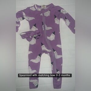 Purple Ghost Print Kids Footie with Bow